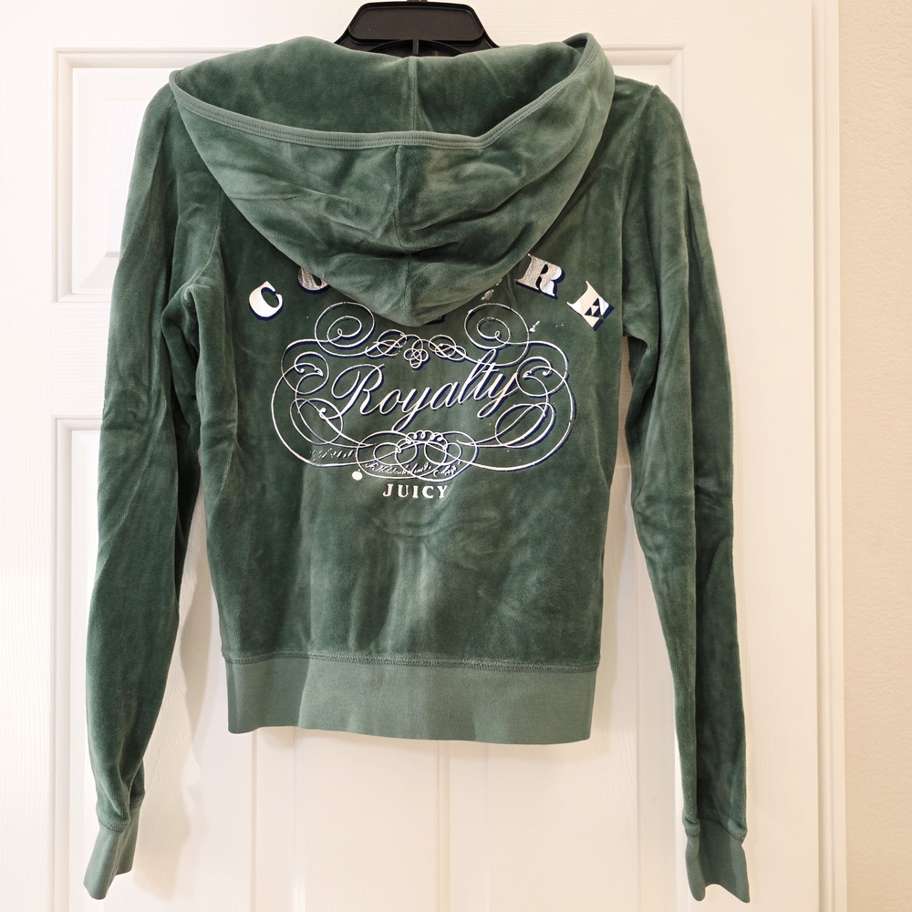 NWOT Juicy Couture Vintage Y2K Green Velour Zip-Up Hoodie Jacket Size Large